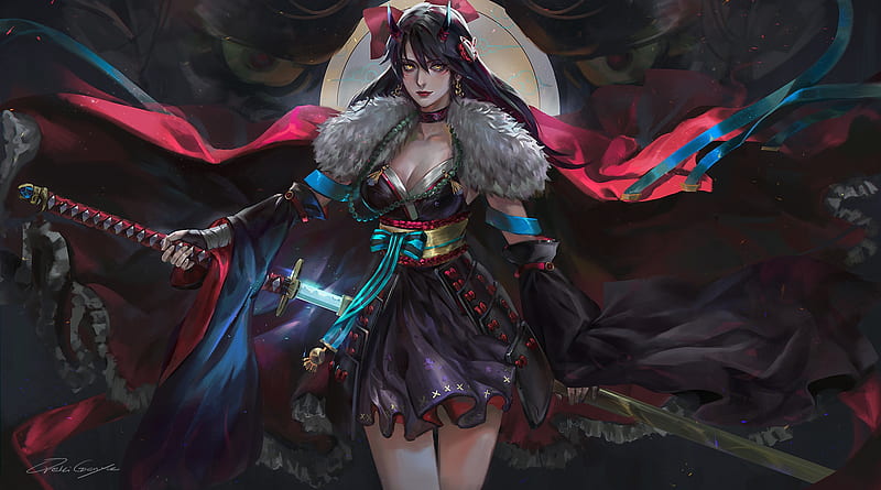 Fantasy, Demon, Black Hair, Girl, Katana, Samurai, Sword, Weapon, Woman Warrior, HD wallpaper