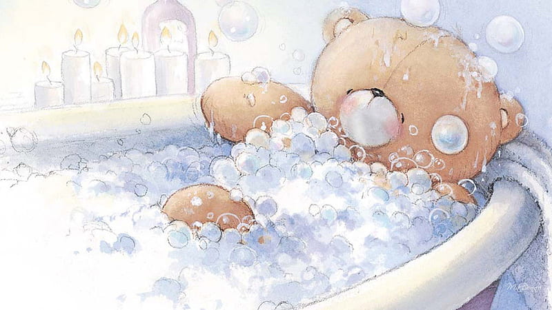 Teddy Bath, comfy, cozy, stuffed animal, comfort, relax, children, toy, bath, cute, whimsical, bubbles, child, HD wallpaper