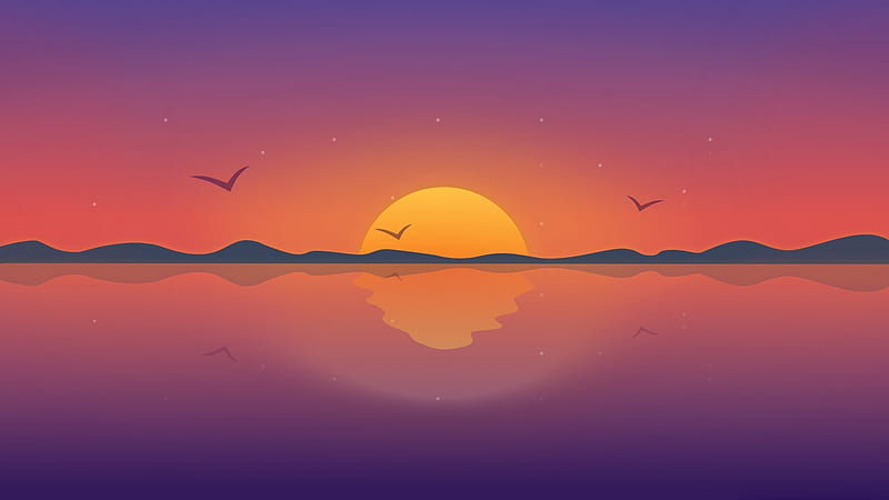Artistic, Sunset, Bird, Horizon, Minimalist, Reflection, HD wallpaper