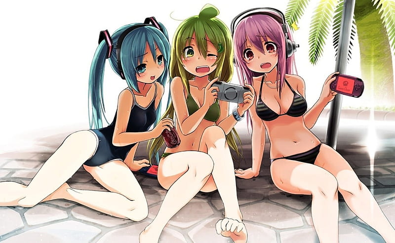 Friends, three, girls, anime, HD wallpaper