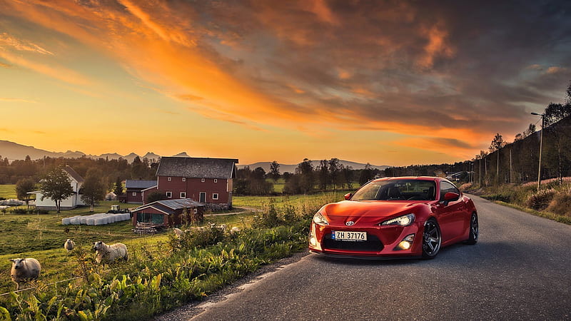 track, toyota, sheep, gt86, red, building, coupe, HD wallpaper