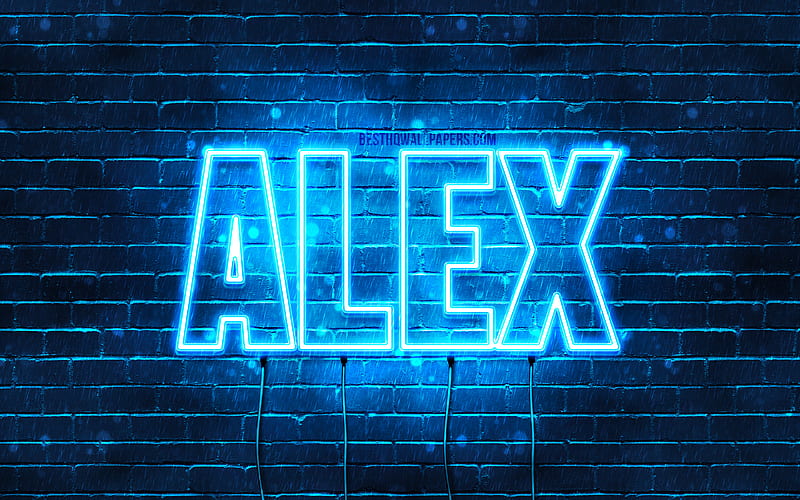 Alex with names, horizontal text, Alex name, blue neon lights, with Alex name, HD wallpaper