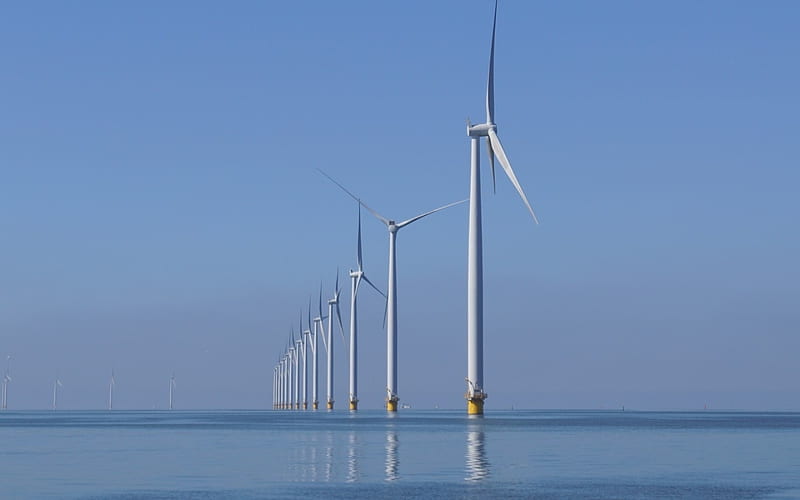 Wind Turbines in Sea, sky, turbines, wind, sea, HD wallpaper