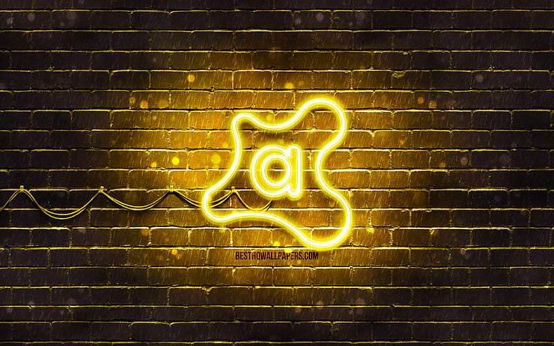 Avast yellow logo, , yellow brickwall, Avast logo, antivirus software, Avast neon logo, Avast, HD wallpaper