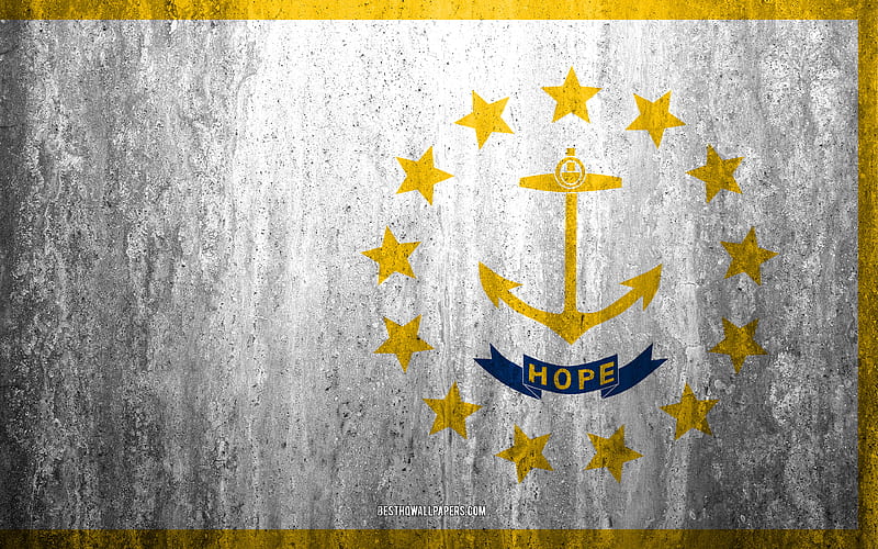 Flag of Rhode island stone background, American state, grunge flag, Rhode island flag, USA, grunge art, Rhode island, flags of US states, HD wallpaper