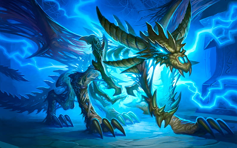 dragon art, blue lightning, HD wallpaper