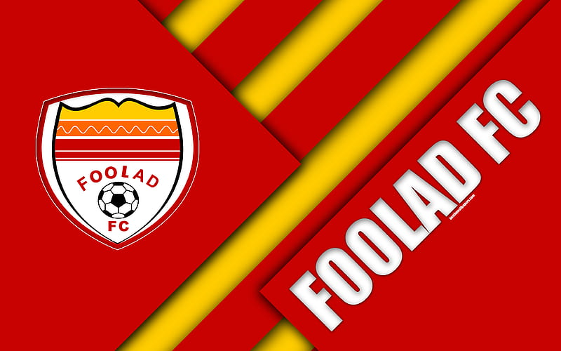 Foolad FC Iranian football club, logo, red yellow abstraction, material design, emblem, Persian Gulf Pro League, Ahvaz, Iran, football, HD wallpaper