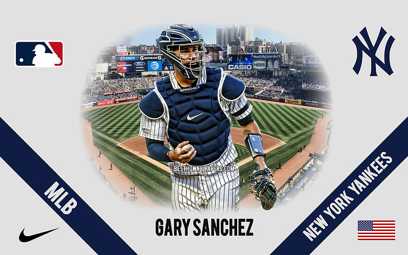 Gary Sanchez, New York Yankees, Dominican Baseball Player, MLB, portrait, USA, baseball, Yankee Stadium, New York Yankees logo, Major League Baseball, HD wallpaper