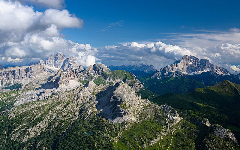 Mountains, mountais, clouds, panorama, landscape, HD wallpaper