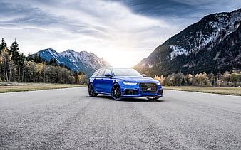 Audi RS6, 2018, ABT, blue wagon, front view, tuning RS6, new blue RS6, german sports cars, Audi, HD wallpaper