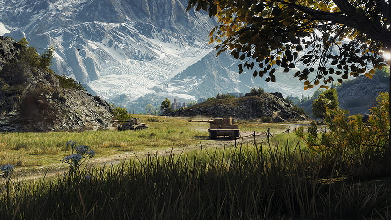 World Of Tanks Tank On Grass Field With Background Of Snow Mountain World Of Tanks Games, HD wallpaper