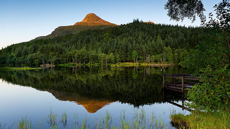 Sunset on Glencoe Lochan, Mountains, Lakes, Highlands, Scotland, Reflections, Sunsets, Nature, HD wallpaper