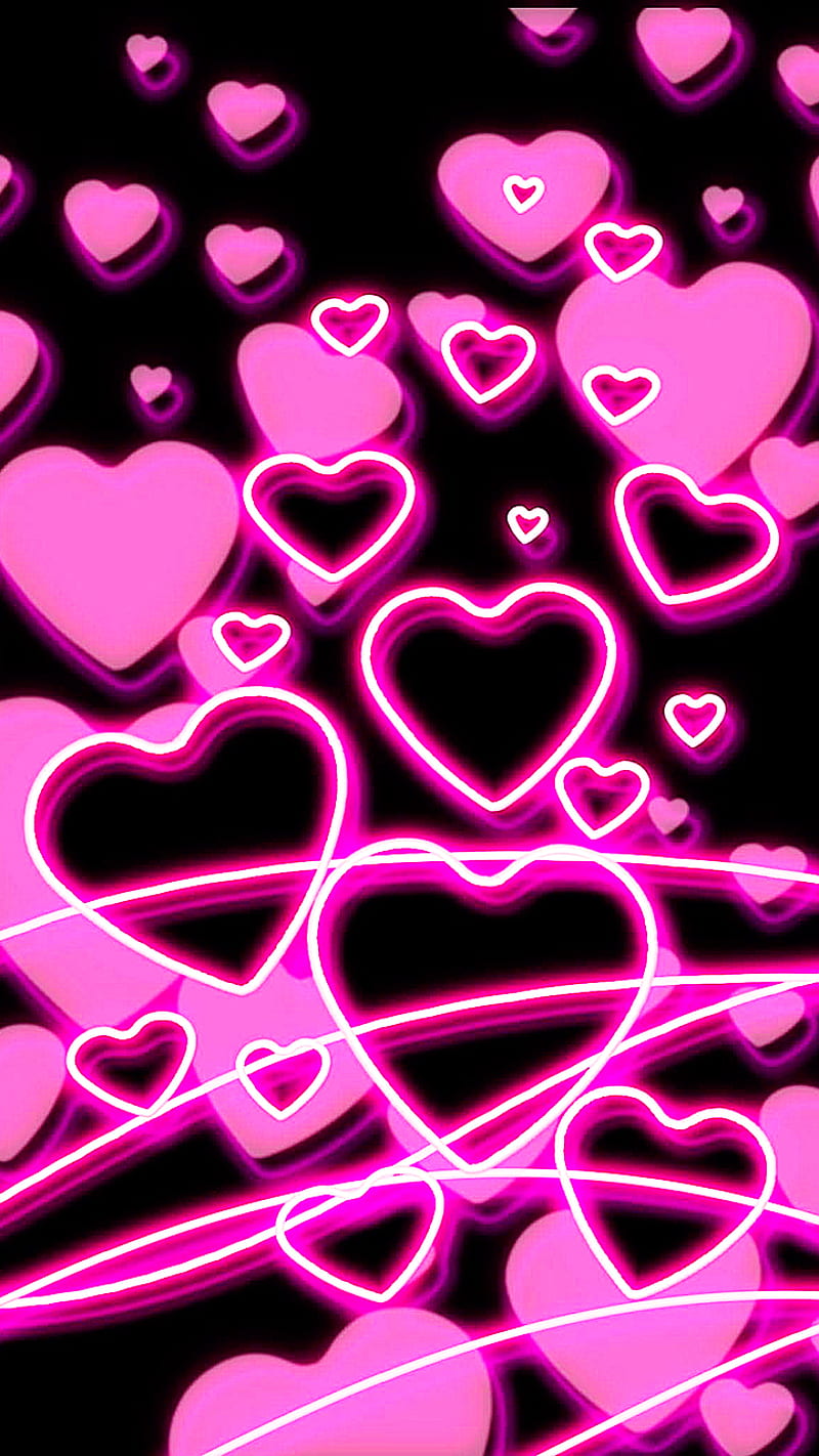 neon hearts, black, heart, logo, love, miss, pink, symbol, text, HD phone wallpaper