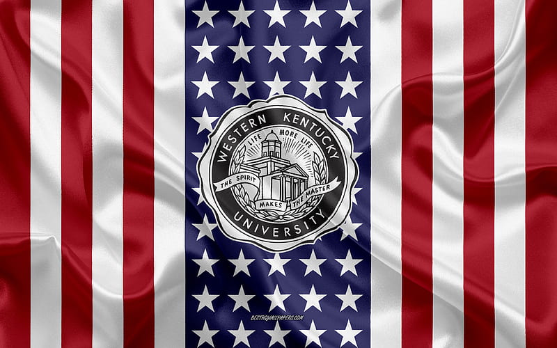 Western Kentucky University Emblem, American Flag, Western Kentucky University logo, Bowling Green, Kentucky, USA, Western Kentucky University, HD wallpaper