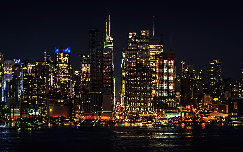 Manhattan New York, nightscapes, cityscapes, modern buildings, NY, USA, America, HD wallpaper