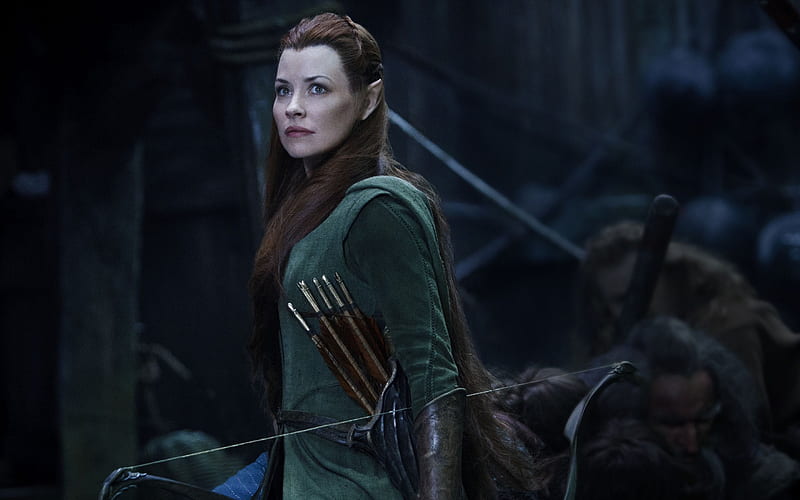 Evangeline Lilly as Tauriel, The Hobbit, Tauriel, movie, elf, woman, fantasy, girl, Evangeline Lilly, actress, The Battle of the Five Armies, HD wallpaper