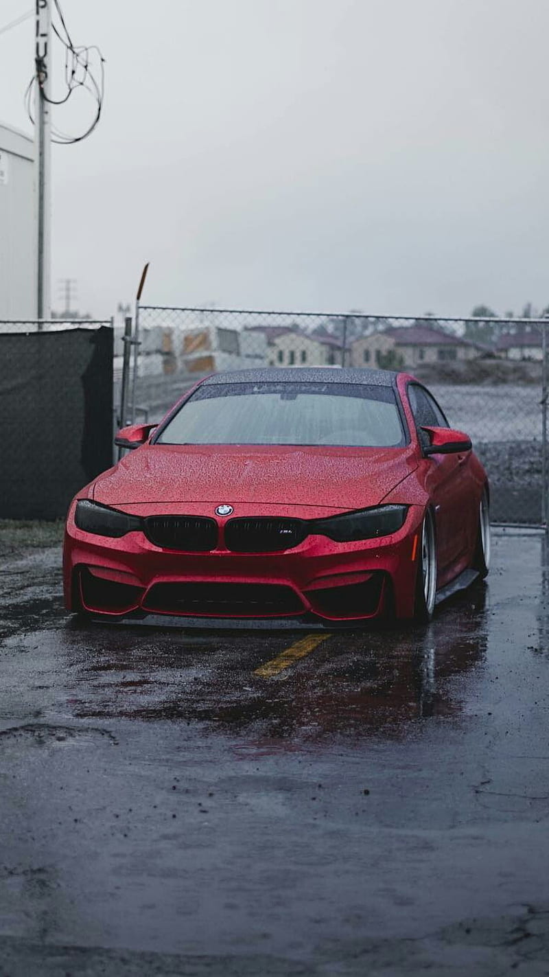 BMW M4, car, coupe, f82, low, m power, red, tuning, vehicle, HD phone wallpaper