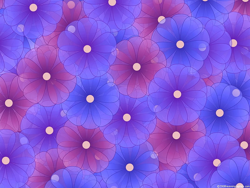 Blue & Purple Flowers, purple, 3d and cg, fowers, abstract, blue, HD wallpaper