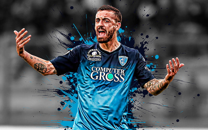 Francesco Caputo Italian football player, Empoli FC, striker, blue paint splashes, creative art, Serie A, Italy, football, Caputo, HD wallpaper