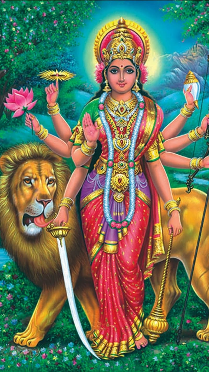 Durga Mata Ke, durga maa in forest, durga maa, lord, god, HD phone wallpaper