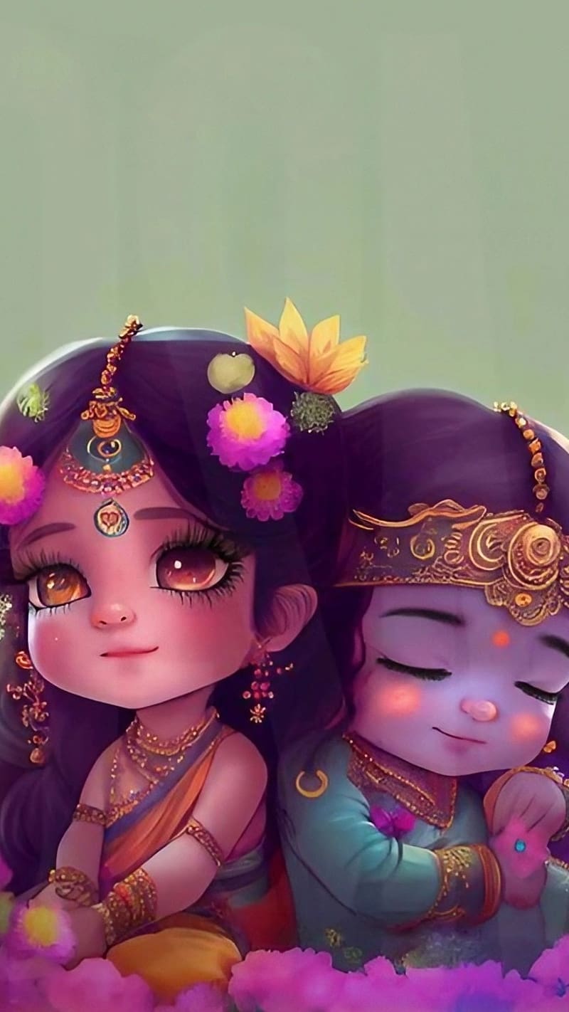 Radha Krishna Ji Ki, Cute Animated Art, god, lord, HD phone ...