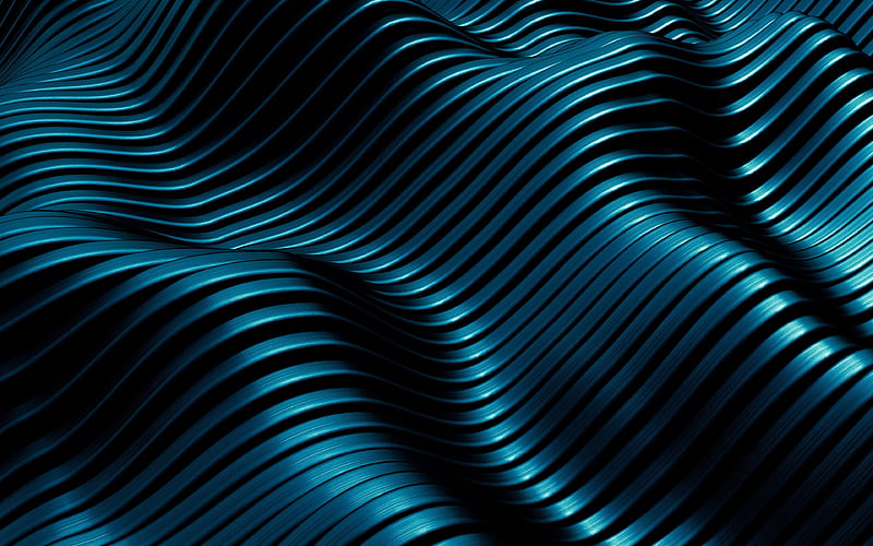 blue abstract waves 3D art, abstract art, blue wavy background, abstract waves, creative, blue backgrounds, geometric shapes, HD wallpaper