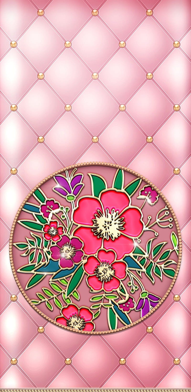 Stain Glass Window, flower, luxury, pink, HD phone wallpaper