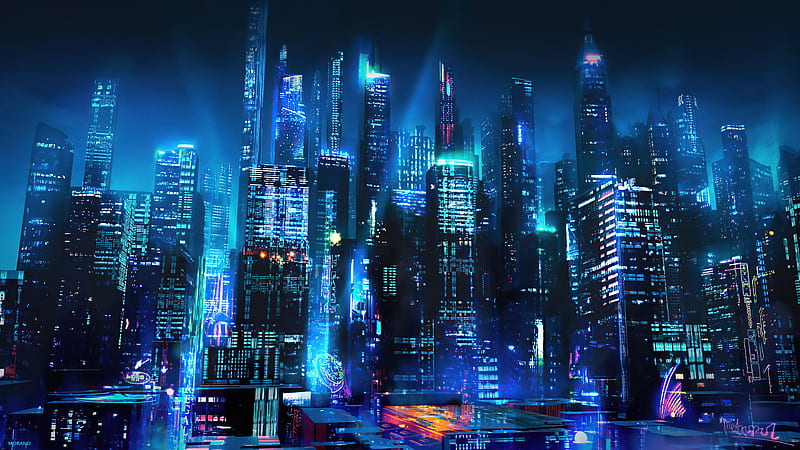 HD wallpaper: digital art, men, city, futuristic, night, neon, science  fiction