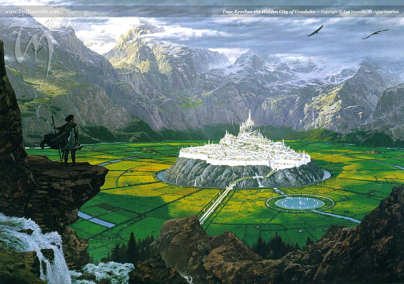 Tuor Reaches the Hidden City of Gondolin, 3d, fantasy, abstract, landscape, HD wallpaper