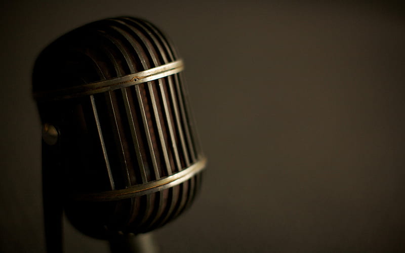 old iron microphone, music concepts, retro microphone, background with microphone, HD wallpaper