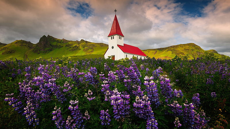 Lutheran Myrdal Church Vik Iceland Travel, HD wallpaper