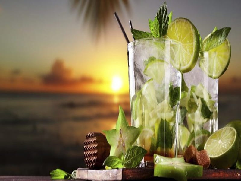 Mojito on the beach, Ocean, beach, Mojito, Evening, Shore, HD wallpaper