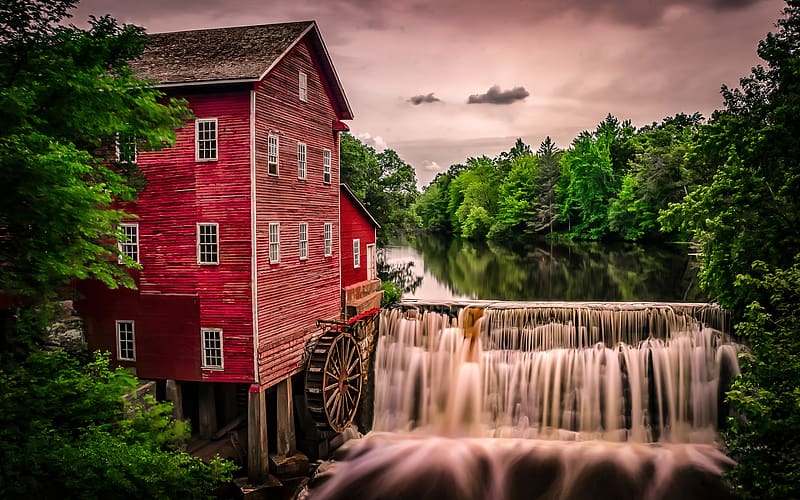 The Dells mill, tranquility, museum, river, reflection, mill, fall, trees, serenity, beautiful, HD wallpaper
