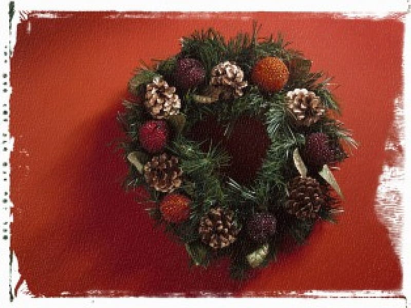 Christmas Garland, garland, christmas, pine tree sprigs, pinecones, door, HD wallpaper