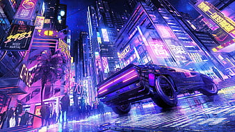 Cyberpunk City Minimalist Digital Art 4K Wallpaper #6.1048