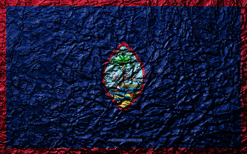 Flag of Guam stone texture, waves texture, Guam flag, national symbol, Guam, Oceania, stone background, HD wallpaper