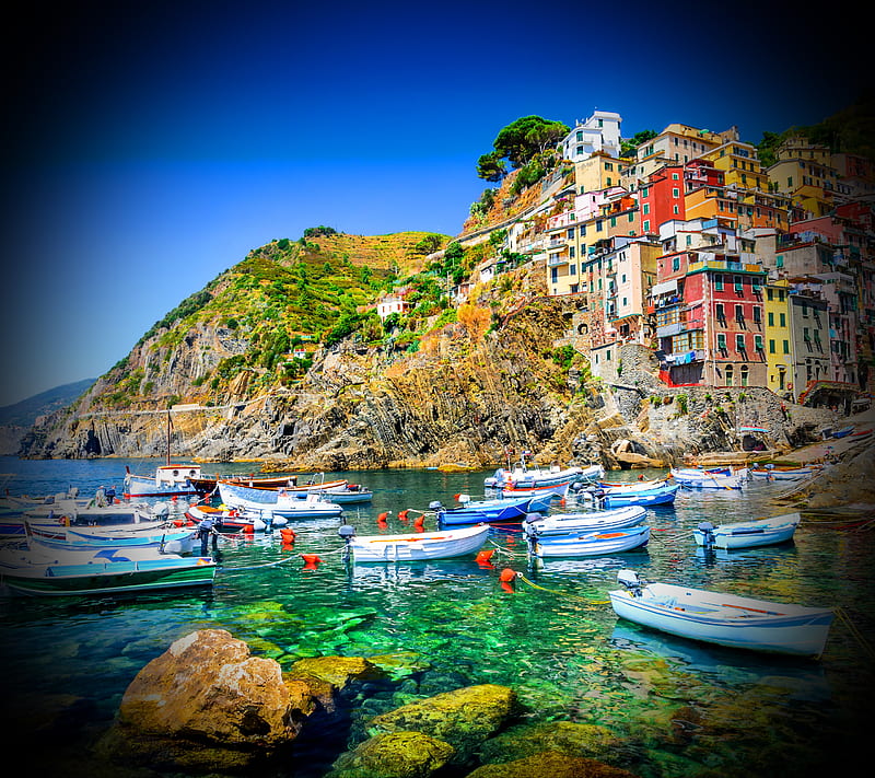 Italia, bonito, boats, cinque terre, europe, la spezia, place, riomaggiore, HD wallpaper