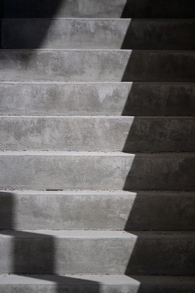steps, ladder, concrete, shadow, black and white, HD phone wallpaper