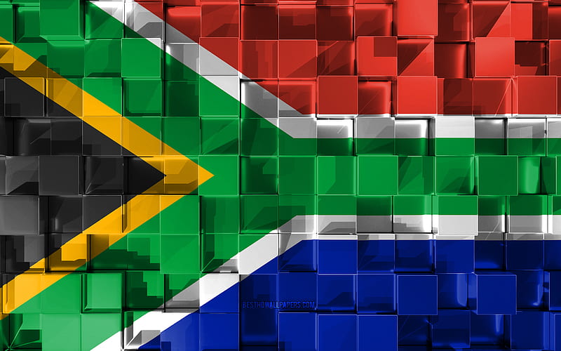 Flag of South Africa, 3d flag, 3d cubes texture, Flags of African countries, 3d art, South Africa, Africa, 3d texture, South Africa flag, HD wallpaper