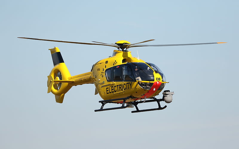 Eurocopter EC135, light helicopter, yellow helicopter, EC135 G-WPDB, Airbus Helicopters, HD wallpaper