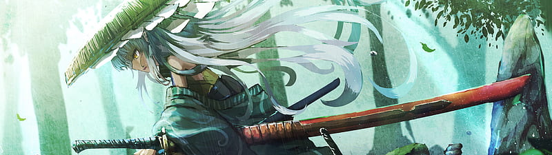 Anime Samurai Girl Katana, Dual Monitor Samurai, HD wallpaper
