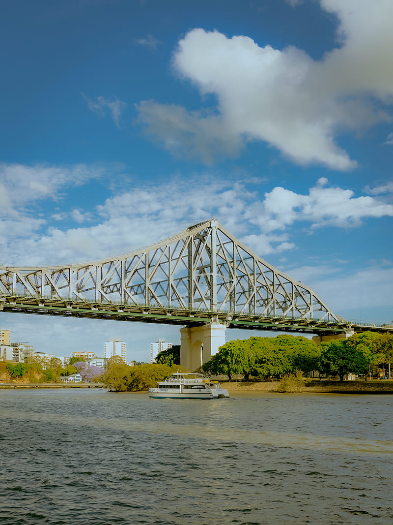 white metal bridge over river under blue sky during daytime, HD phone wallpaper