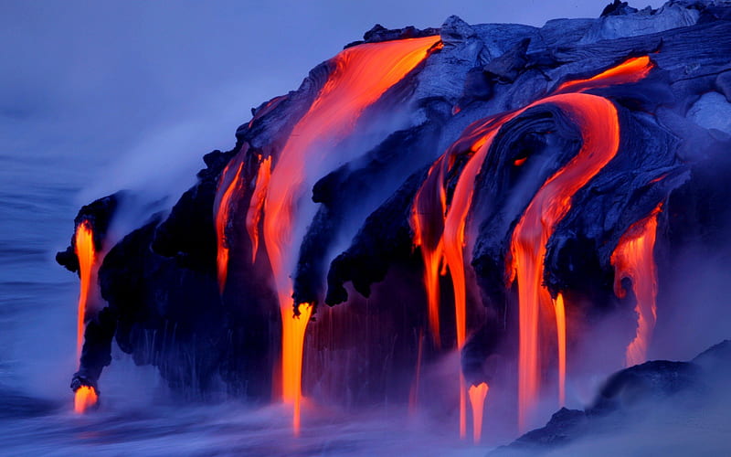 LAVA FLOW, lava, steam, flows, volcano, HD wallpaper