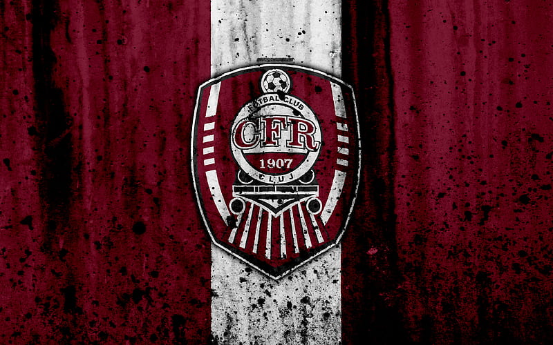 FC CFR Cluj, grunge, Romanian league, Liga I, soccer, football club, Romania, CFR Cluj, logo, stone texture, CFR Cluj FC, HD wallpaper