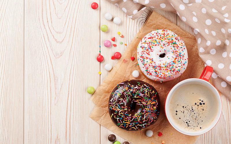Enjoy!, donut, coffee, food, chocolate, cup, dessert, sweet, HD wallpaper