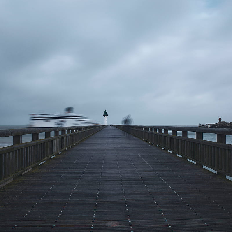 pier, lighthouse, motion, long exposure, HD phone wallpaper