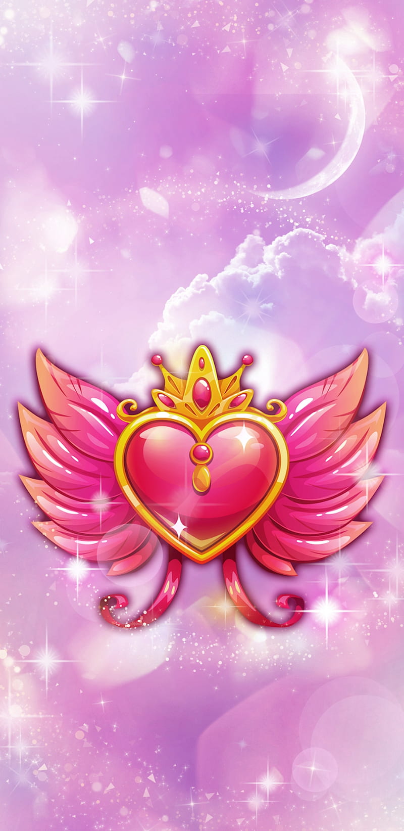 HeartOfLove, heart, love, pink, wings, clouds, fantasy, bonito, pretty, girly, HD phone wallpaper