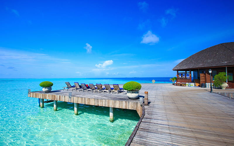 Maldives, ocean, tropical island, resort, tourism, summer, HD wallpaper