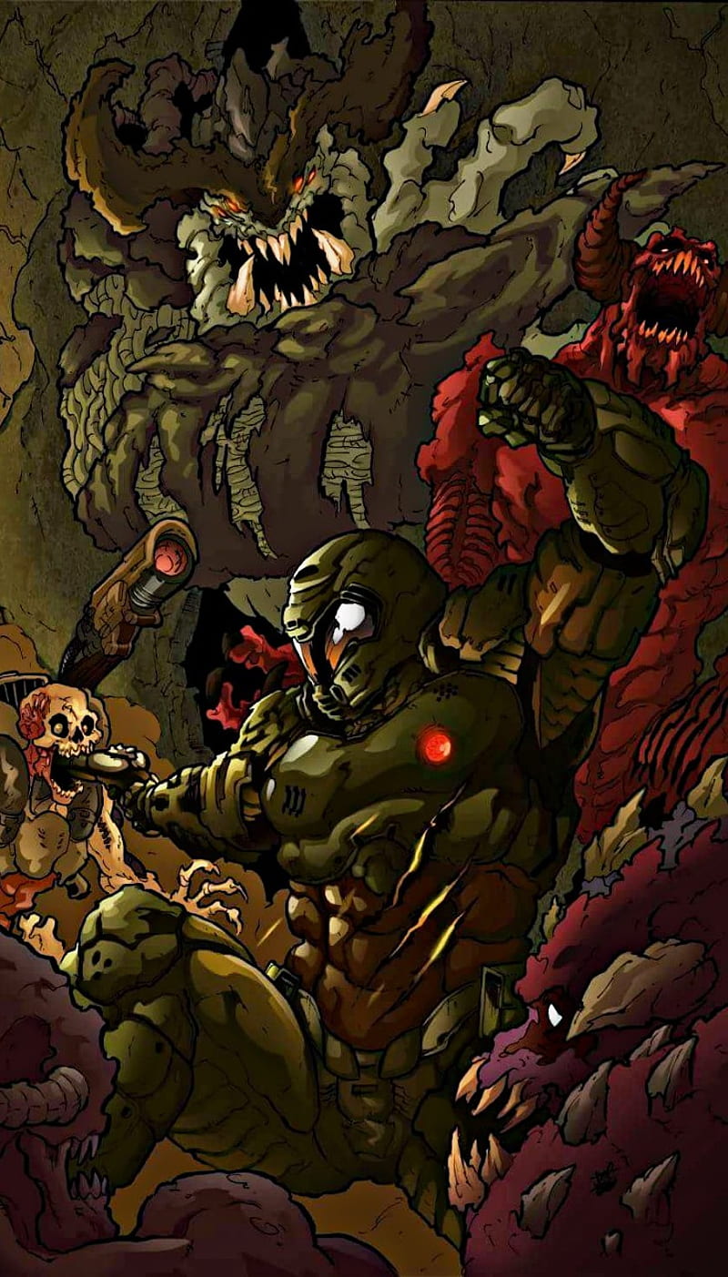 Rip And Tear 01 Cyberdemon Demon Doom Doom Guy Doom Slayer Doom4 Game Hd Phone Wallpaper