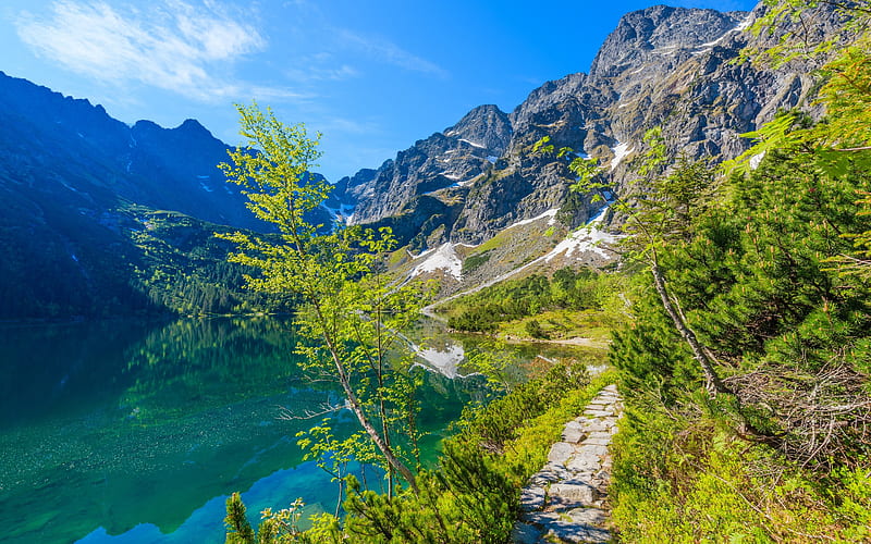 Morskie Oko, mountain lake, summer, mountain landscape, Tatry, Carpathians, Poland, Tatra National Park, tourism, HD wallpaper